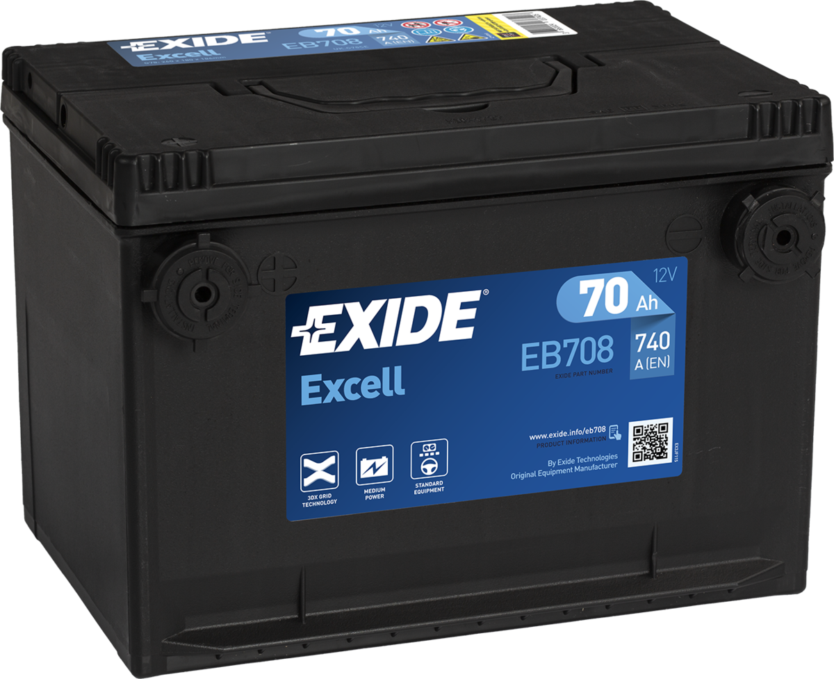EXIDE EXCELL EB708 USA -SIVUNAPA AKKU 70Ah 740A 