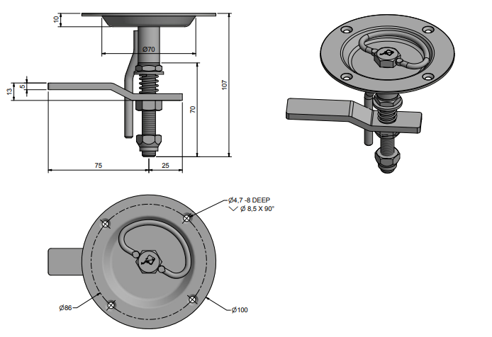 ROCA 421860 LUUKUN SALPA RST Ø 100 mm  AISI316                    